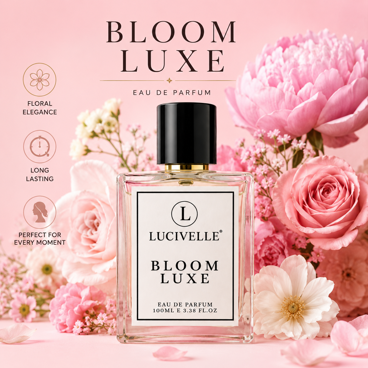 Bloom Luxe Femme Edition perfume bottle close-up